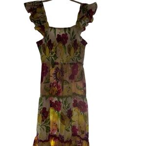 NWT Beautiful Floral Ruffle Dress with beaded tie. Size Large